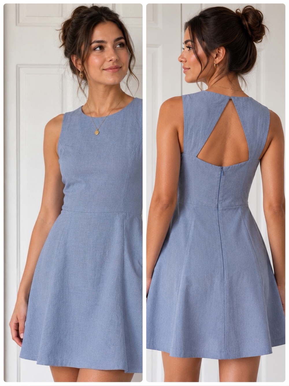 Zara Light Blue Sleeveless Fit-and-Flare Dress